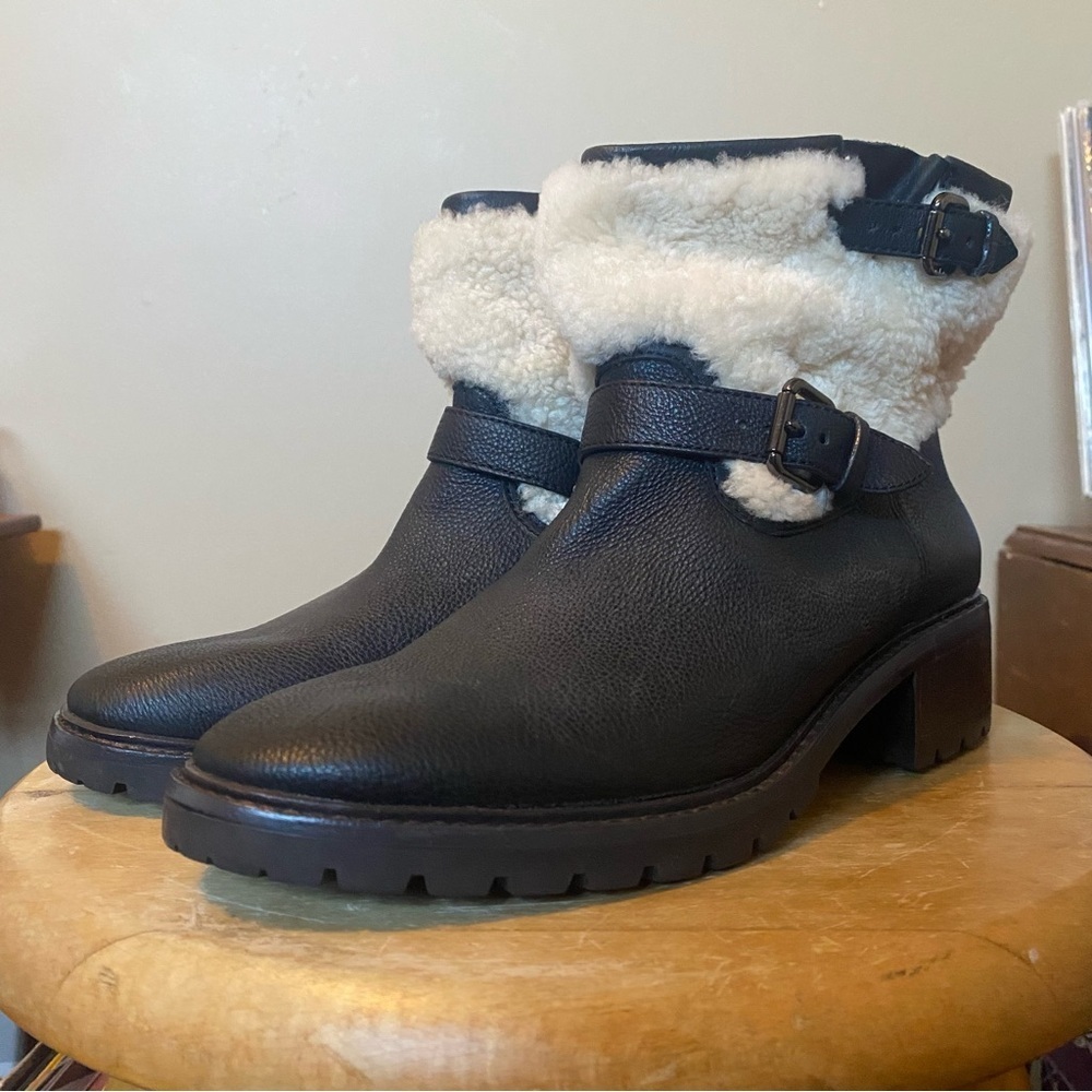 Coach Women’s Gabriella Black Leather Shearling Boot